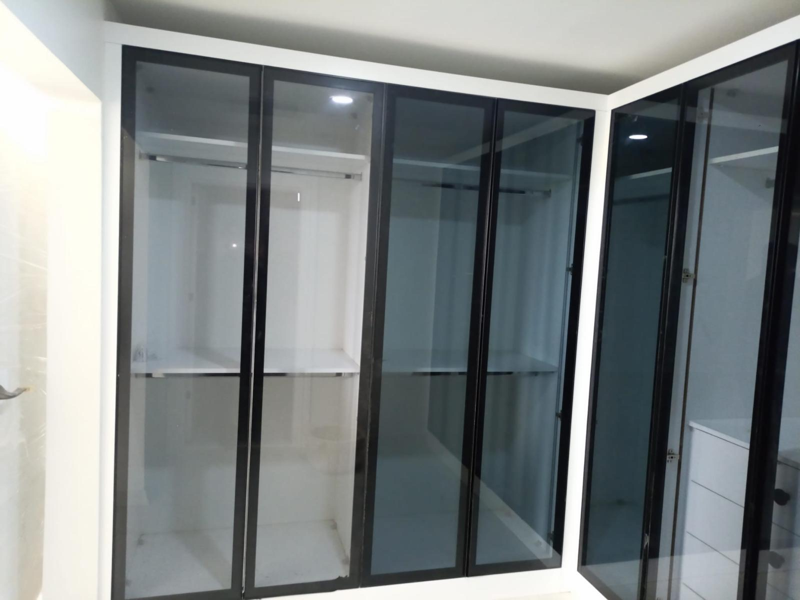 Contemporary Glass-Front Corner Wardrobe